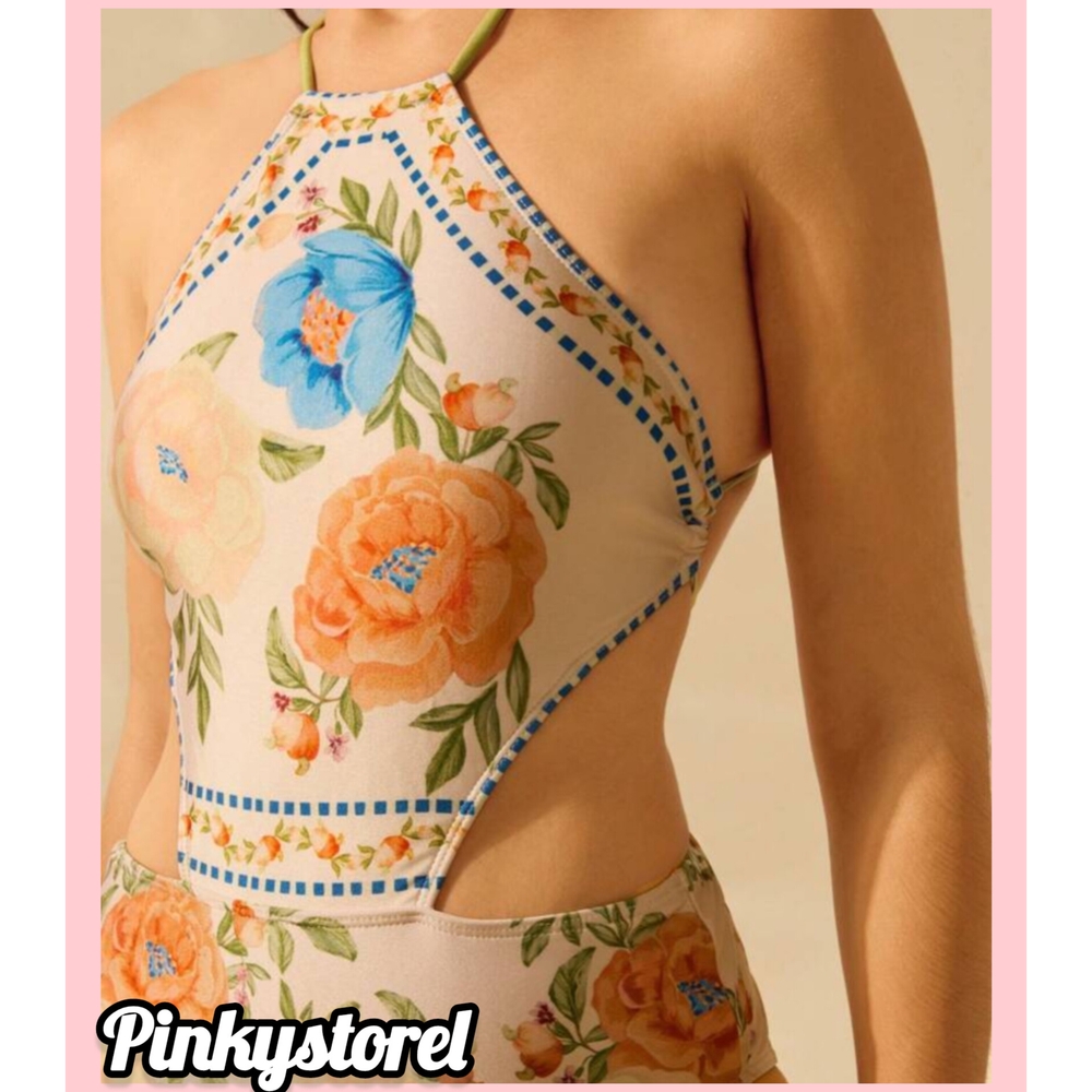Floral Halter One-Piece Swimsuit - Picture 7 of 8